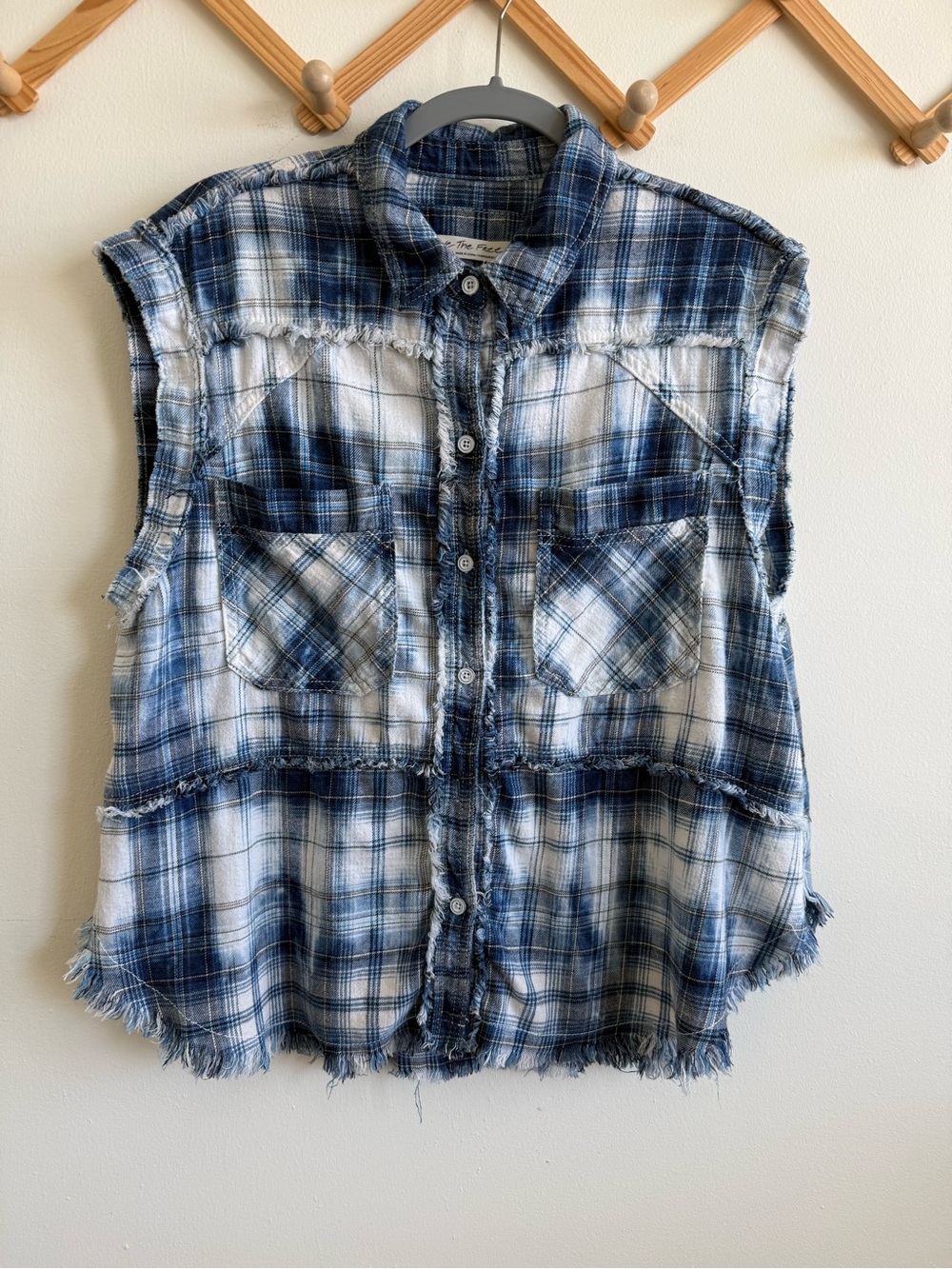 We the Free Plaid After Wave Button down distressed shirt